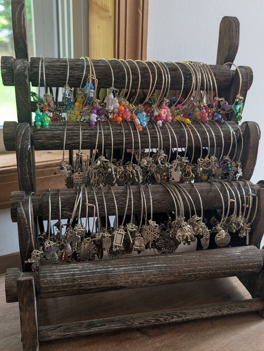 Assorted Charm Bangle Bracelet Set in Multicolor Beads and Silver Charms